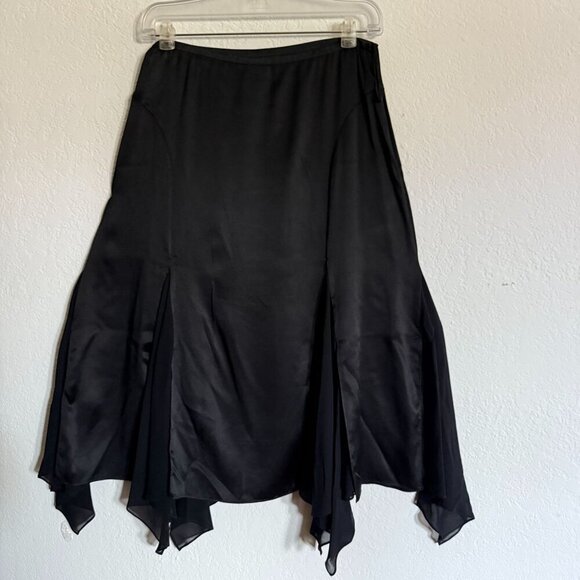 Black Silk Handkerchief Hem Midi Skirt Sheer Panels Witchy Whimsy Goth - Picture 2 of 12